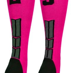 MadSportsStuff Baseball Socks Neon Pink And Black Player ID Custom Number Over The Calf Socks For Softball Baseball Football Boys And Girls