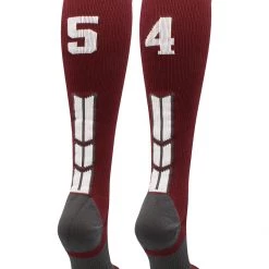MadSportsStuff Softball Socks Maroon Player ID Custom Number Over The Calf Socks For Softball Baseball Football Boys And Girls