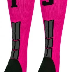 MadSportsStuff Baseball Socks Neon Pink And Black Player ID Custom Number Over The Calf Socks For Softball Baseball Football Boys And Girls