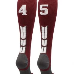 MadSportsStuff Softball Socks Maroon Player ID Custom Number Over The Calf Socks For Softball Baseball Football Boys And Girls