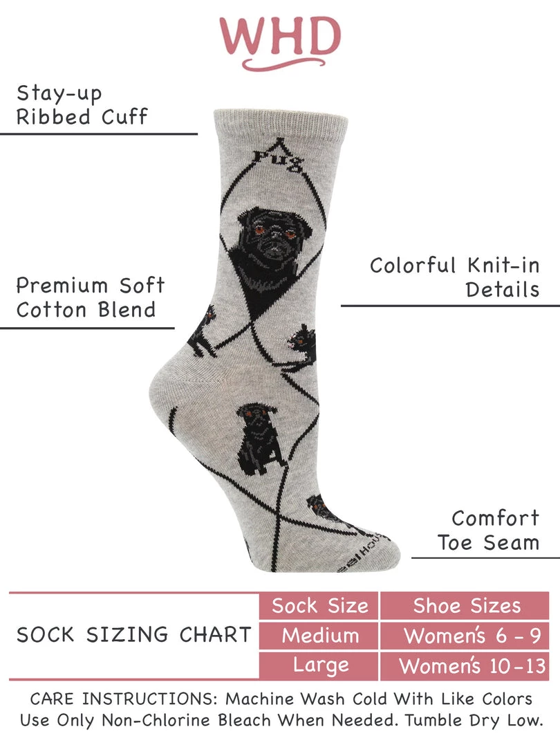 WHD Pug Socks For Women Gift For Dog Lovers Crazy Socks - Crew 3 WHD Pug Socks For Women Gift For Dog Lovers Crazy Socks - Crew