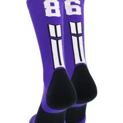 MadSportsStuff Purple Player ID Custom Number Crew Socks For Basketball Lacrosse Volleyball Boys And Girls