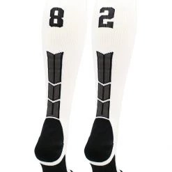 MadSportsStuff White Player ID Custom Number Over The Calf Socks For Softball Baseball Football Boys And Girls