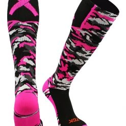 TCK Baseball Socks Woodland Camo Breast Cancer Awareness Over The Calf Socks