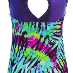 MadSportsStuff Keyhole Style Aqua Tie Dye Girls Gymnastics Leotard