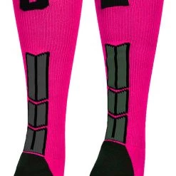 MadSportsStuff Baseball Socks Neon Pink And Black Player ID Custom Number Over The Calf Socks For Softball Baseball Football Boys And Girls