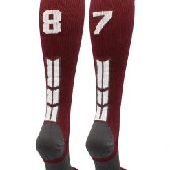 MadSportsStuff Softball Socks Maroon Player ID Custom Number Over The Calf Socks For Softball Baseball Football Boys And Girls
