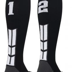MadSportsStuff Black Player ID Custom Number Over The Calf Socks For Softball Baseball Football Boys And Girls