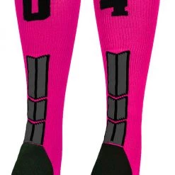 MadSportsStuff Baseball Socks Neon Pink And Black Player ID Custom Number Over The Calf Socks For Softball Baseball Football Boys And Girls