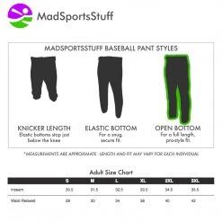 MadSportsStuff Mens Baseball Pants Open Bottom Adult Pro Line