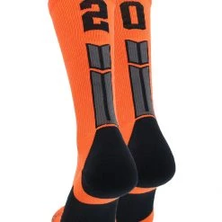 MadSportsStuff Orange And Black Player ID Custom Number Crew Socks For Basketball Lacrosse Volleyball Boys And Girls