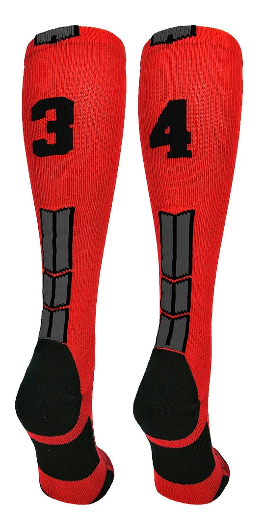 MadSportsStuff Red And Black Player ID Custom Number Over The Calf Socks For Softball Baseball Football Boys And Girls Baseball Socks 96 MadSportsStuff Red And Black Player ID Custom Number Over The Calf Socks For Softball Baseball Football Boys And Girls Baseball Socks