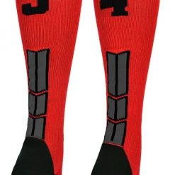 MadSportsStuff Red And Black Player ID Custom Number Over The Calf Socks For Softball Baseball Football Boys And Girls Baseball Socks