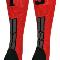 MadSportsStuff Red And Black Player ID Custom Number Over The Calf Socks For Softball Baseball Football Boys And Girls Baseball Socks