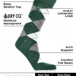 TCK Michigan State Spartans Argyle Dress Socks NCAA Fanwear Crew Length All Schools