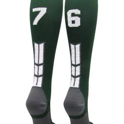 MadSportsStuff Dark Green Player ID Custom Number Over The Calf Socks For Softball Baseball Football Boys And Girls Softball Socks