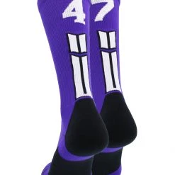 MadSportsStuff Purple Player ID Custom Number Crew Socks For Basketball Lacrosse Volleyball Boys And Girls