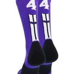 MadSportsStuff Purple Player ID Custom Number Crew Socks For Basketball Lacrosse Volleyball Boys And Girls Volleyball Socks