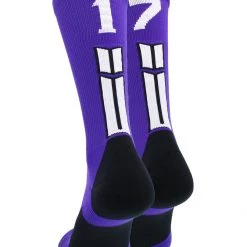 MadSportsStuff Purple Player ID Custom Number Crew Socks For Basketball Lacrosse Volleyball Boys And Girls