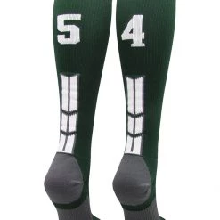 MadSportsStuff Dark Green Player ID Custom Number Over The Calf Socks For Softball Baseball Football Boys And Girls