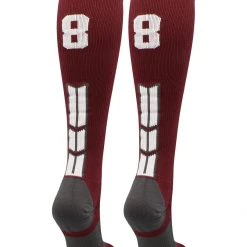 MadSportsStuff Maroon Player ID Custom Number Over The Calf Socks For Softball Baseball Football Boys And Girls Softball Socks