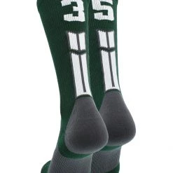 MadSportsStuff Dark Green Player ID Custom Number Crew Socks For Basketball Lacrosse Volleyball Boys And Girls Volleyball Socks