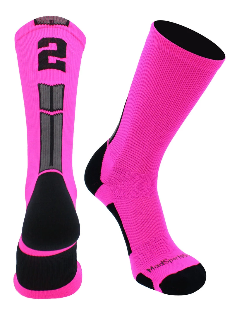 MadSportsStuff Neon Pink And Black Player ID Custom Number Crew Socks For Basketball Lacrosse Volleyball Boys And Girls 2 MadSportsStuff Neon Pink And Black Player ID Custom Number Crew Socks For Basketball Lacrosse Volleyball Boys And Girls