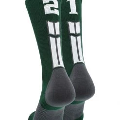 MadSportsStuff Volleyball Socks Dark Green Player ID Custom Number Crew Socks For Basketball Lacrosse Volleyball Boys And Girls