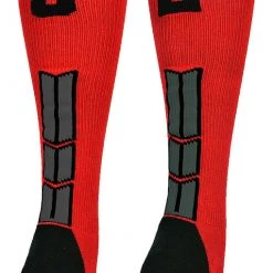 MadSportsStuff Red And Black Player ID Custom Number Over The Calf Socks For Softball Baseball Football Boys And Girls Baseball Socks