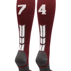 MadSportsStuff Maroon Player ID Custom Number Over The Calf Socks For Softball Baseball Football Boys And Girls Softball Socks