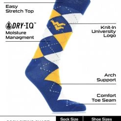 TCK West Virginia Mountaineers Argyle Dress Socks NCAA Fanwear Crew Length All Schools 6 TCK West Virginia Mountaineers Argyle Dress Socks NCAA Fanwear Crew Length All Schools