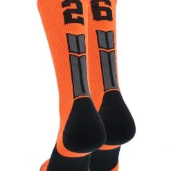 MadSportsStuff Orange And Black Player ID Custom Number Crew Socks For Basketball Lacrosse Volleyball Boys And Girls