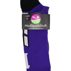 MadSportsStuff Purple Player ID Custom Number Crew Socks For Basketball Lacrosse Volleyball Boys And Girls Volleyball Socks