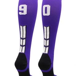 MadSportsStuff Purple Player ID Custom Number Over The Calf Socks For Softball Baseball Football Boys And Girls Softball Socks