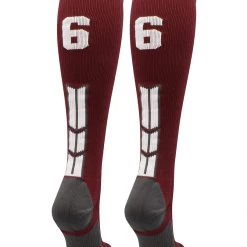 MadSportsStuff Softball Socks Maroon Player ID Custom Number Over The Calf Socks For Softball Baseball Football Boys And Girls