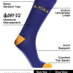 TCK LSU Tigers Dress Socks Dean's List Crew Length Socks All Schools