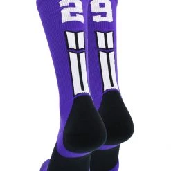 MadSportsStuff Purple Player ID Custom Number Crew Socks For Basketball Lacrosse Volleyball Boys And Girls