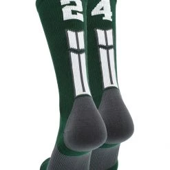 MadSportsStuff Dark Green Player ID Custom Number Crew Socks For Basketball Lacrosse Volleyball Boys And Girls