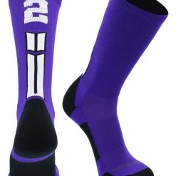MadSportsStuff Purple Player ID Custom Number Crew Socks For Basketball Lacrosse Volleyball Boys And Girls Volleyball Socks