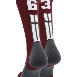 MadSportsStuff Maroon Player ID Custom Number Crew Socks For Basketball Lacrosse Volleyball Boys And Girls
