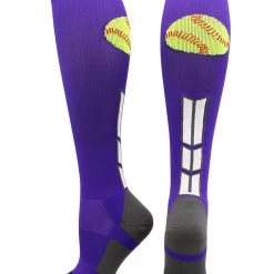 MadSportsStuff Softball Socks With Softball Logo For Girls Or Women - Athletic Over The Calf Socks
