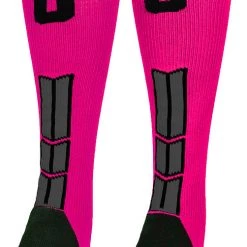MadSportsStuff Neon Pink And Black Player ID Custom Number Over The Calf Socks For Softball Baseball Football Boys And Girls Baseball Socks