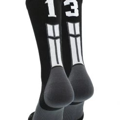 MadSportsStuff Black Player ID Custom Number Crew Socks For Basketball Lacrosse Volleyball Boys And Girls