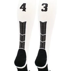 MadSportsStuff White Player ID Custom Number Over The Calf Socks For Softball Baseball Football Boys And Girls Softball Socks