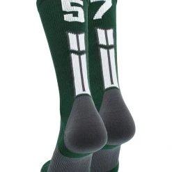 MadSportsStuff Dark Green Player ID Custom Number Crew Socks For Basketball Lacrosse Volleyball Boys And Girls