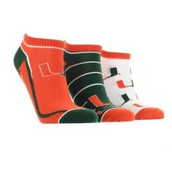 TCK Miami Hurricanes No Show Socks Full Field 3 Pack