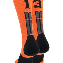 MadSportsStuff Volleyball Socks Orange And Black Player ID Custom Number Crew Socks For Basketball Lacrosse Volleyball Boys And Girls