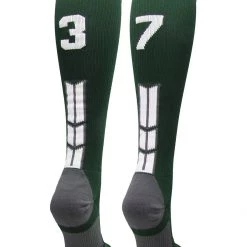 MadSportsStuff Dark Green Player ID Custom Number Over The Calf Socks For Softball Baseball Football Boys And Girls