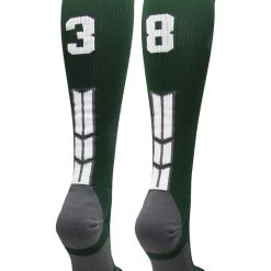 MadSportsStuff Dark Green Player ID Custom Number Over The Calf Socks For Softball Baseball Football Boys And Girls Softball Socks