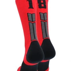 MadSportsStuff Red And Black Player ID Custom Number Crew Socks For Basketball Lacrosse Volleyball Boys And Girls Volleyball Socks